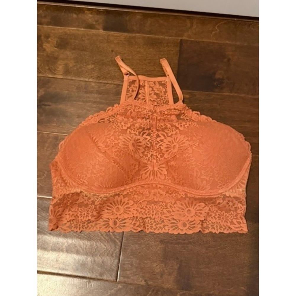 Victoria's Secret PINK High Neck Lace Bralette Coral Orange Padded Large